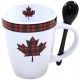 Tasse mug Feuille érable plaid rouge avec petite cuillère