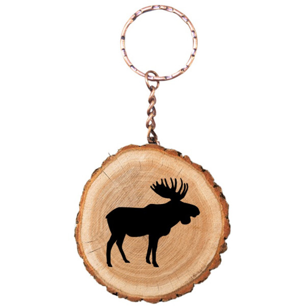 Porte-clefs rondelle de bois caribou