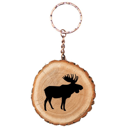 Porte-clefs rondelle de bois caribou