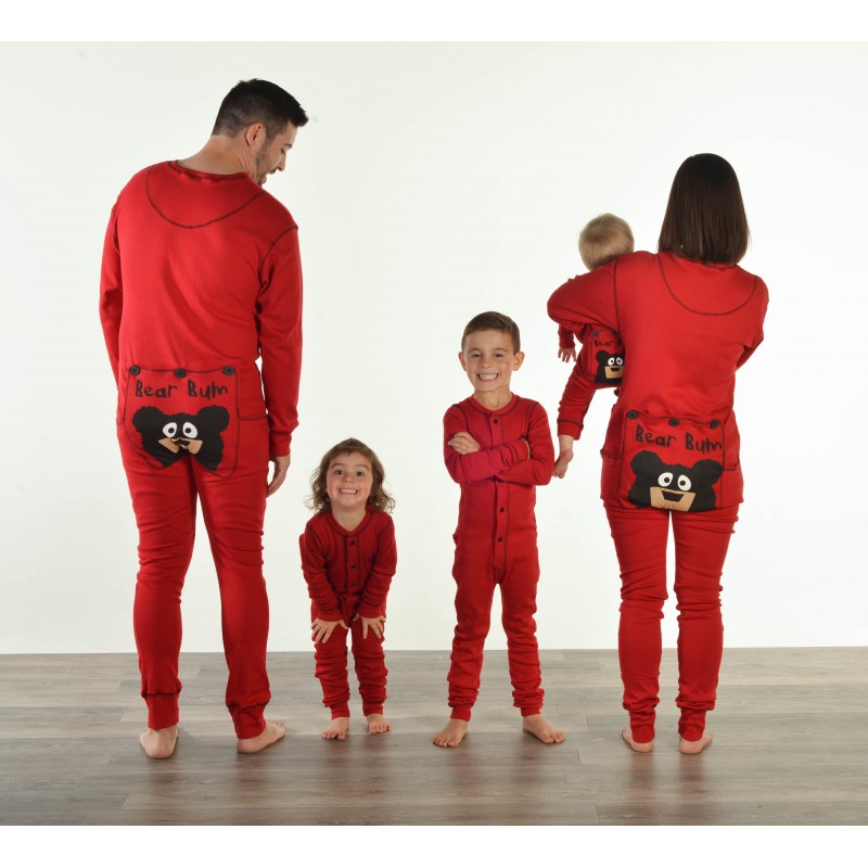 Famille homme femme enfants bébé Tout en Un Pyjama De Détente Rouge Bear Bum RRP £ 40 